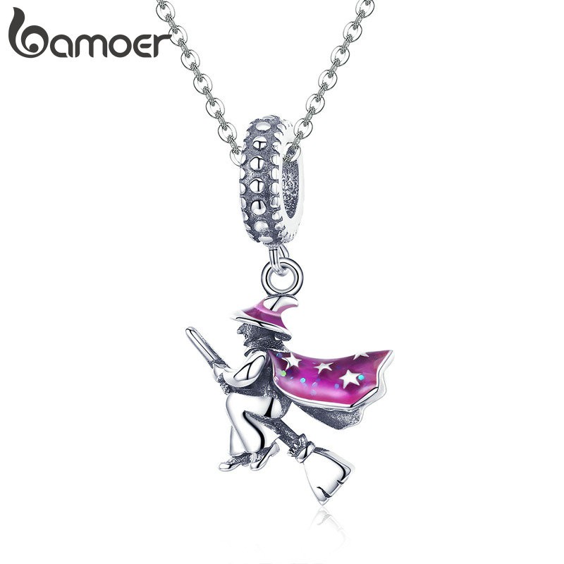 BAMOER Mặt Dây Chuyền Hình Phù Thủy 3d Mạ Bạc 925 Charms