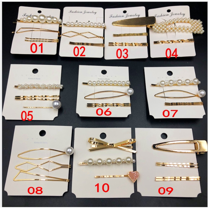 Bộ kẹp tóc kim loại đính hạt ngọc trai sang trọng thời trang
