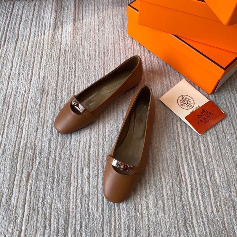 Giày nữ đế bằng thời trang Herms Kelly trang trí quai khoá da thật cao cấp