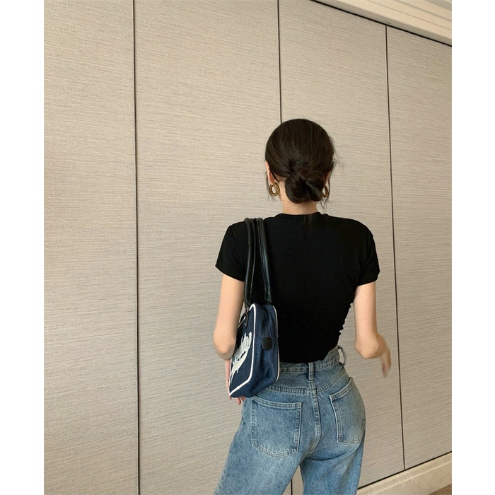 DUNEA Áo Thun Lửng Cổ Thuyền In Chữ Thời Trang Cho Nữ