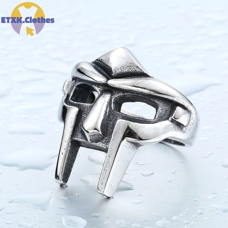 Doom Nhẫn Đeo Mặt Nạ Chiến Binh Bằng Kim Loại Không Gỉ Màu Bạc Phong Cách Đấu Sĩ Thời Trang Cá Tính Cho Nam