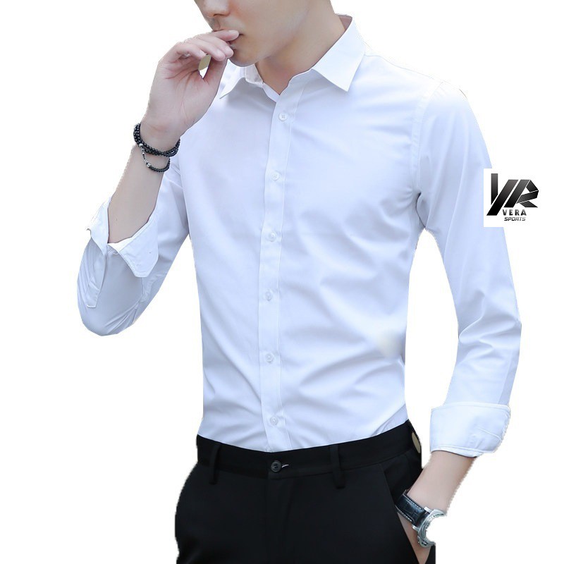 Áo sơ mi đen dài tay, cổ bẻ, vải lụa  co giãn, không nhăn,  xù  cao cấp Vera Shop - SML | BigBuy360 - bigbuy360.vn