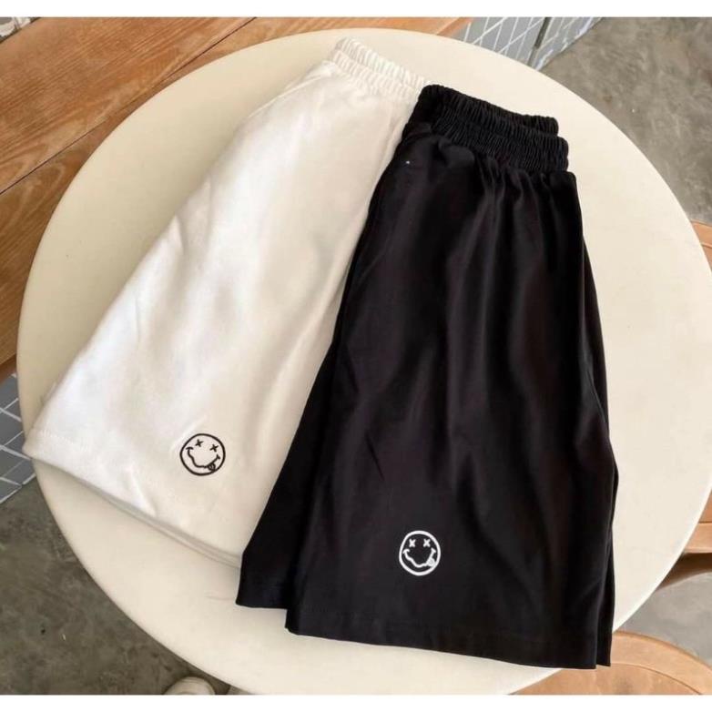 Quần Đùi Cạp Chun In Chữ Mặt Cười🦋 Quần Short Unisex Chất Cotton 2 Màu 🦋 | BigBuy360 - bigbuy360.vn
