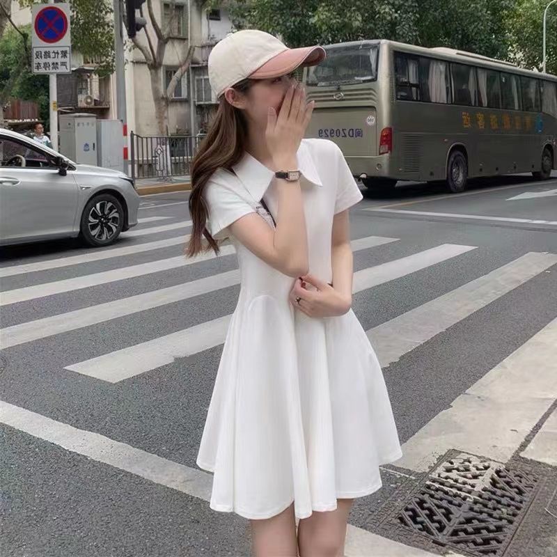 Đầm COZOKC tay ngắn cổ bẻ xếp ly thời trang trẻ trung cho nữ