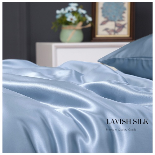 Bộ Ga Gối Phi Lụa Lavish Silk Cao Cấp Mát Lạnh Hàng Loại 1 Không Nối Vải - Xanh Da Trời