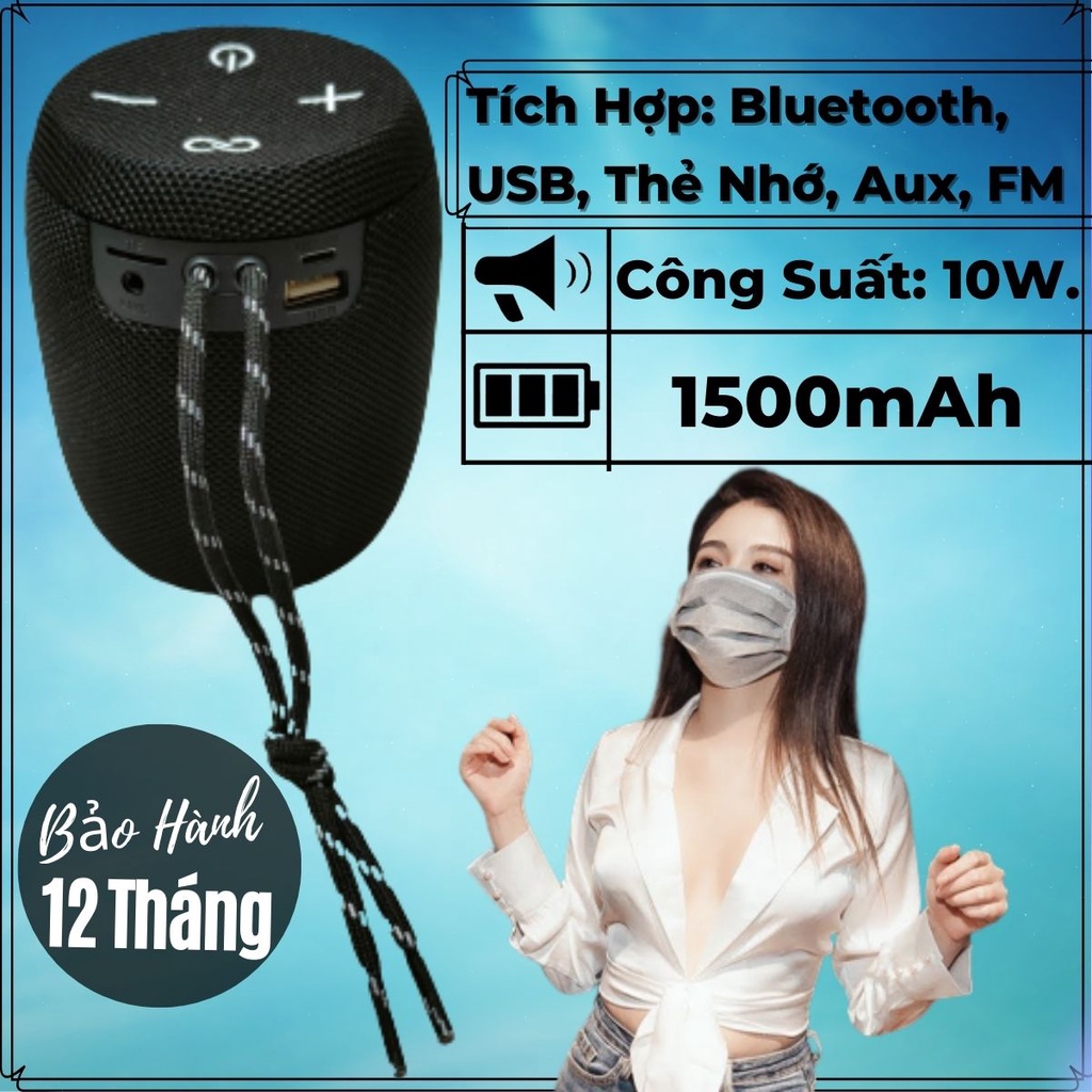 Loa Bluetooth Flip Mini Công Suất 10W, Pin 1500mAh, Bass Mạnh, Hỗ Trợ Khe Cắm Thẻ Nhớ, USB, Đài FM
