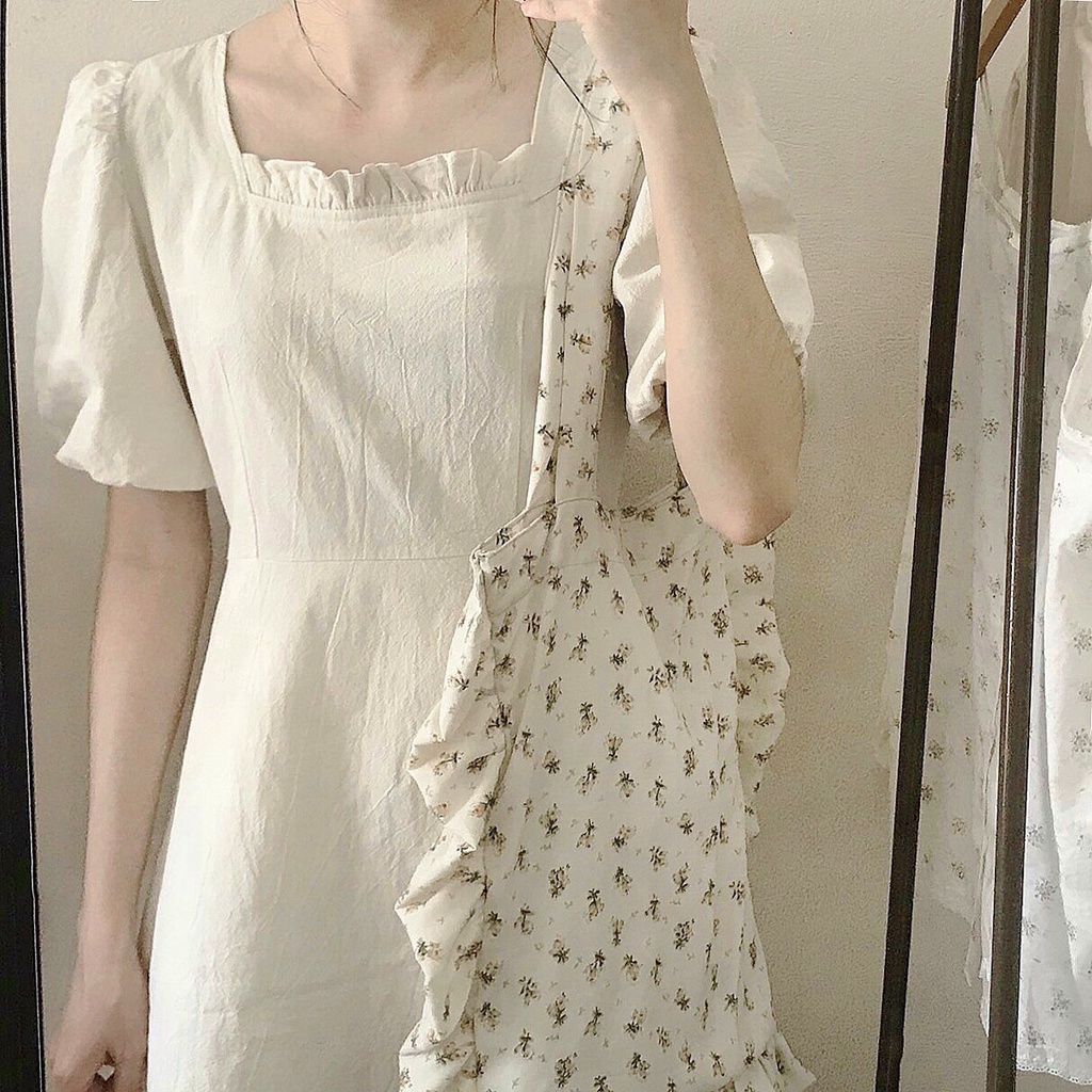 Túi tote vải phong cách Hàn Quốc hoa nhí đeo vai phối bèo - Cloudy Day