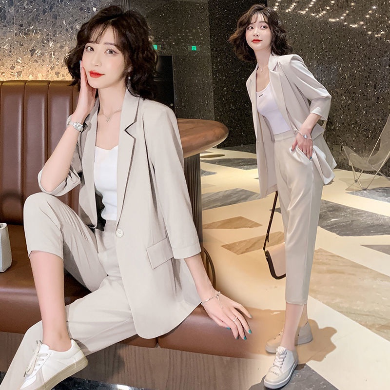 Bộ Trang Phục Công Sở 2 Món Áo Blazers Màu Trơn Phối Quần Dài Thời Trang