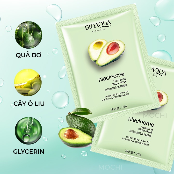 Mặt Nạ Bơ Dưỡng Trắng Da l Cấp Ẩm l Giảm Mụn l Mờ Thâm Shea Mask Giấy Đắp Mặt Bioaqua Nội Địa Trung MOCHI SHOP