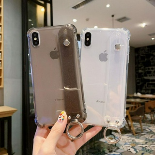 Ốp Lưng Trong Suốt Đính Kim Tuyến Với Dây Đeo Tay Chống Rơi Cho Iphone 11promax 7 / 8p