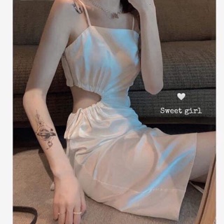 Váy lụa 2 dây trắng order
