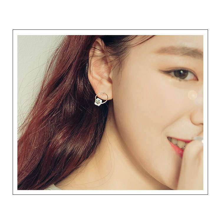 Khuyên Tai Hình Vuông Đính Đá Pha Lê Nhân Tạo Phong Cách Hàn Quốc