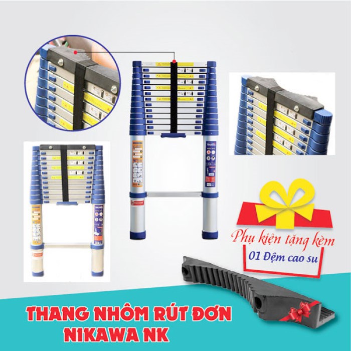 Thang nhôm rút xếp đơn gấp gọn 3,2m đến 4,8m nhập khẩu Nhật NIKAWA bảo hành chính hãng 18 tháng