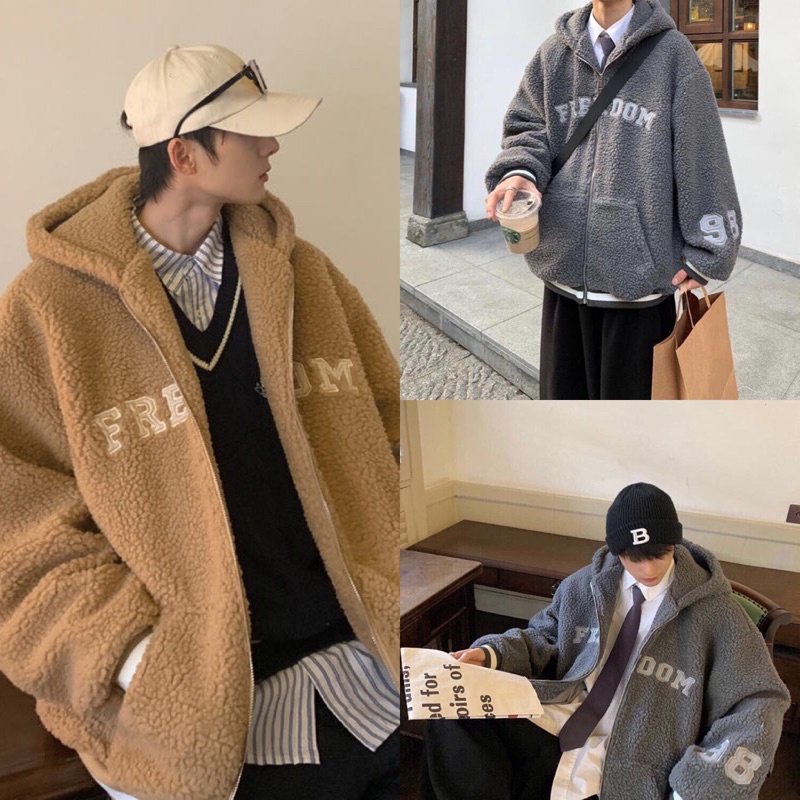 [HÀNG SẴN] Áo Khoác Lông Mũ Thêu FREEDOM Unisex Dày Dặn Nam Nữ Đều Mặc Được