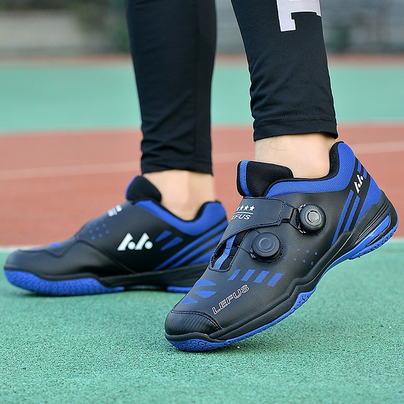 Giày cầu lông Lefus L013 đen cao cấp, nút vặn (ko cần buộc dây), Cushion giảm chấn, bám sàn tốt, kèm quà tặng