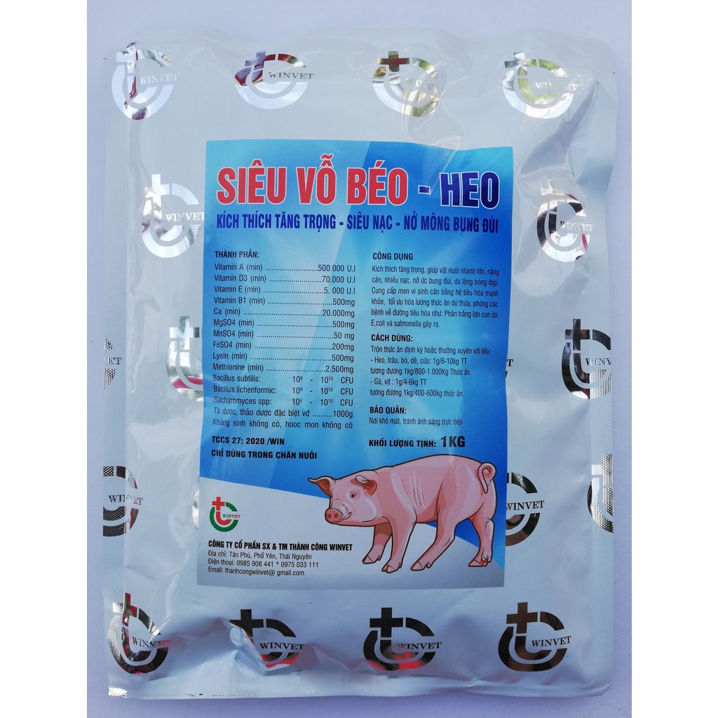 SIÊU VỖ BÉO HEO, LỢN, CHÓ, MÈO, KÍCH THÍCH TĂNG TRỌNG NHANH gói 1kg