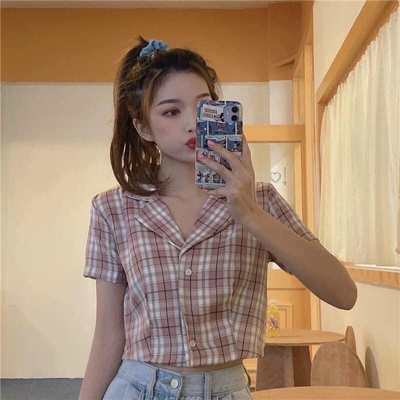 Áo sơ mi kẻ croptop ulzzang basic