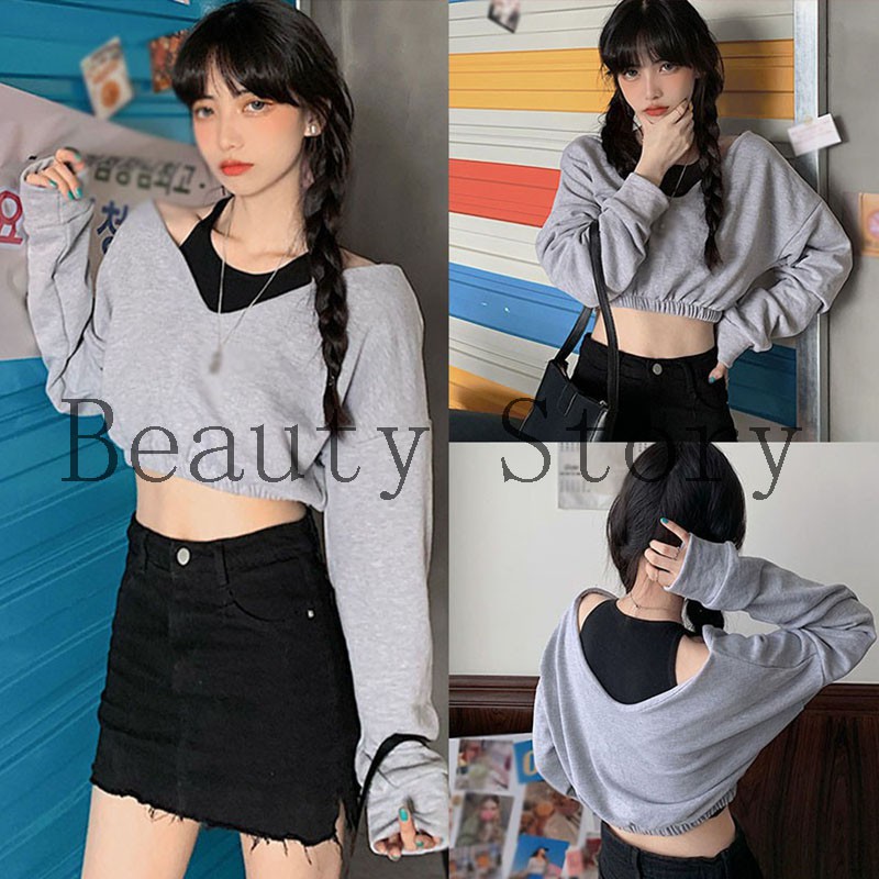 [Mã FASHIONT4WA2 giảm 10K đơn 50K] Áo sweater croptop áo lót năng động cá tính