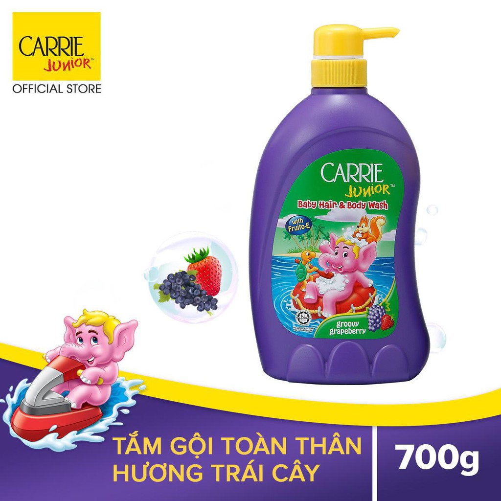 Sữa tắm gội toàn thân Carrie Junior 2 trong 1 hương trái cây chai 280g/700g