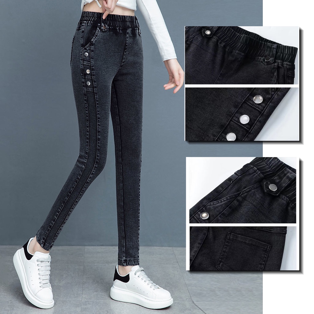 Quần jean,quần bò nữ cạp thun thiết kế đính khuy thời trang QS40(41-68kg)