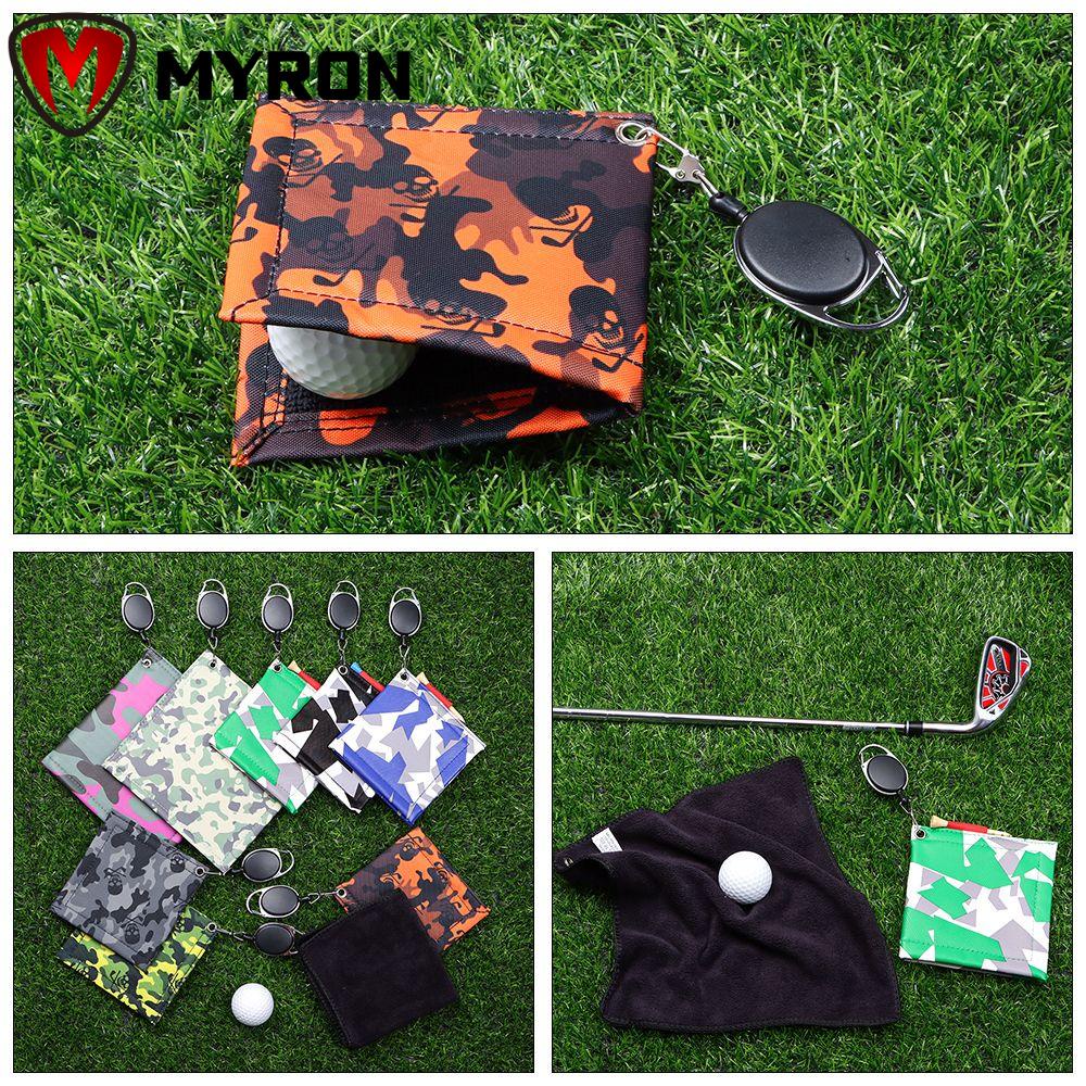 MYRON Portable Ball Cleaner Waterproof Material Sports  Washcloth Golf Towel Mini Facecloth Fashionable Keychain Buckle Surface Square Head Cleaning