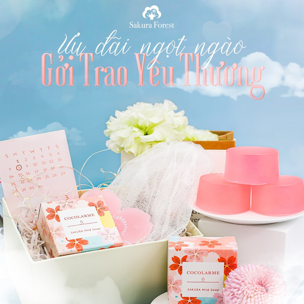 Xà Phòng Rửa Mặt Cocolarme Sakura Soap Loại Bỏ Mụn Đầu Đen, Xà Phòng Giảm Mụn Cám 85g