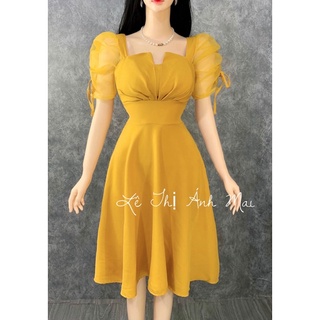 Đầm dài tiểu thư tay phối voan ( Ảnh shop chụp)