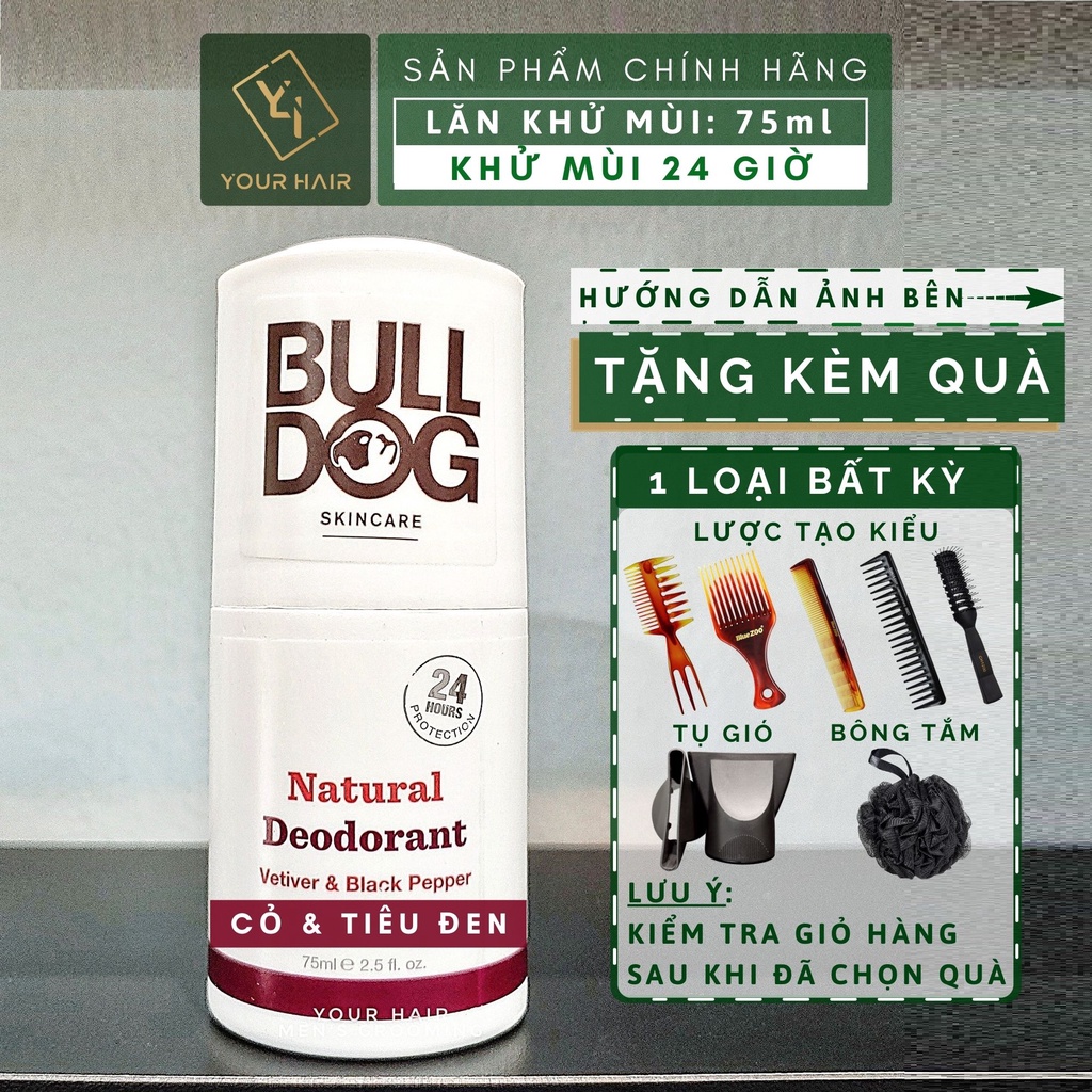 Lăn khử mùi Bulldog Vetiver &amp; Black Pepper Natural Deodorant - 75ml | Mùi Cỏ &amp; Tiêu đen - Khử mùi 24 giờ