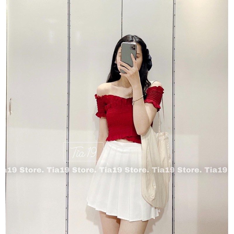 Áo croptop nhún đắp chéo. Áo trễ vai body ( Ảnh thật Tia19 chụp)