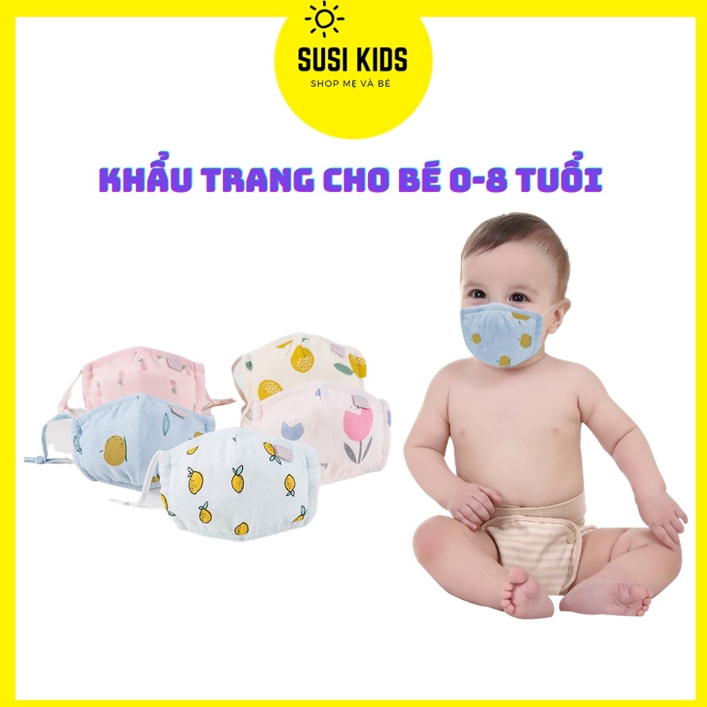 [Được Chọn Mẫu] Khẩu Trang Cho Bé Trai Bé Gái Bằng Vải Cotton Cốt Tông Trẻ Em  6 Tháng 1 2 3 4 5 7 8 Tuổi - Susi Kids