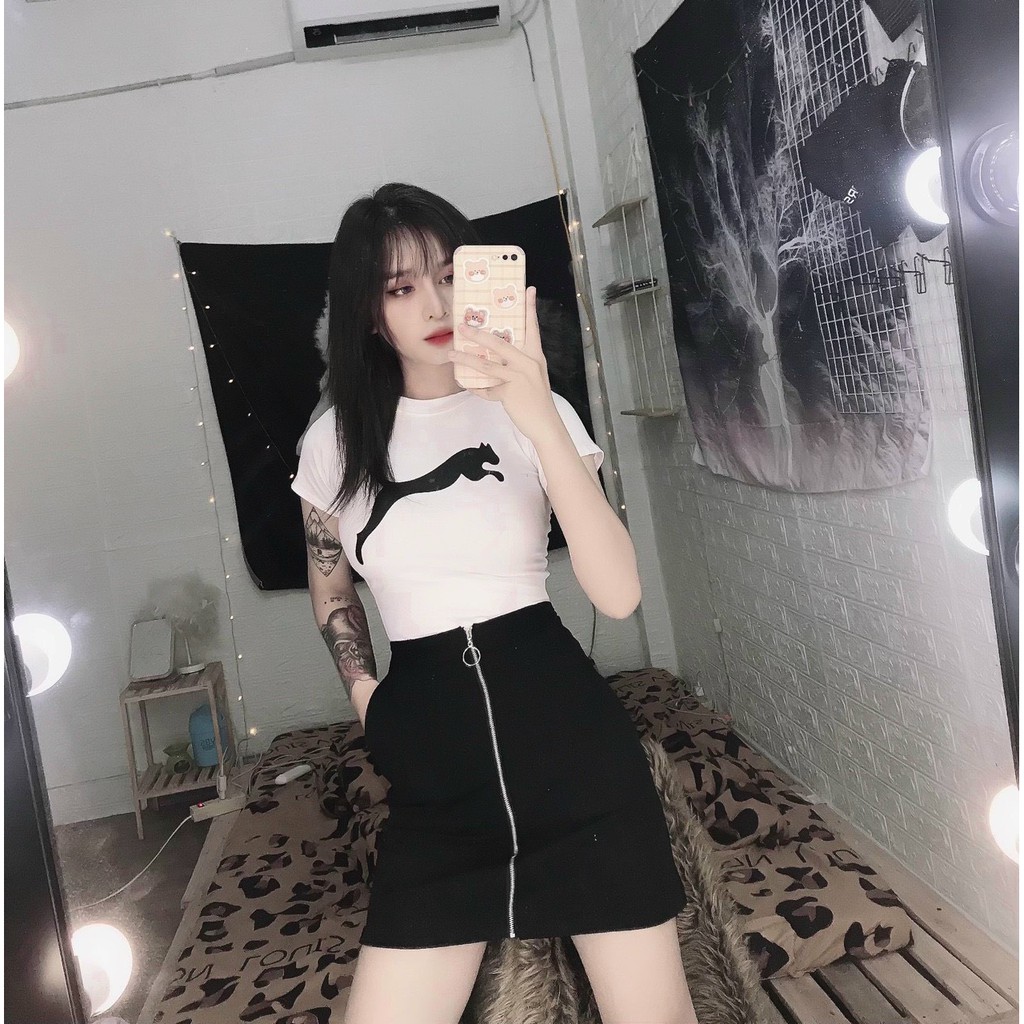 Áo croptop tay ngắn body in hình con báo cực xinh , chất thun bozip mềm dày dặn