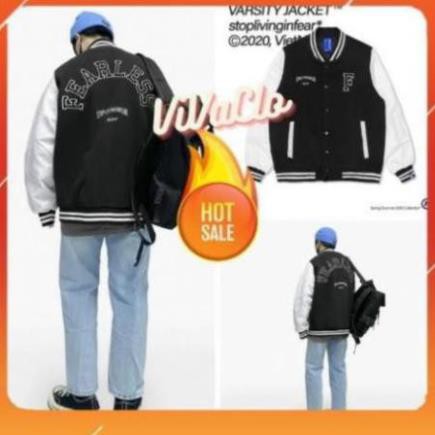 [ HOTTREND ] Áo Khoác Dù VARSITY JACKET F Đen Trắng - Có Form Rộng <68kg - Tặng Giấy Thơm - VivaClo