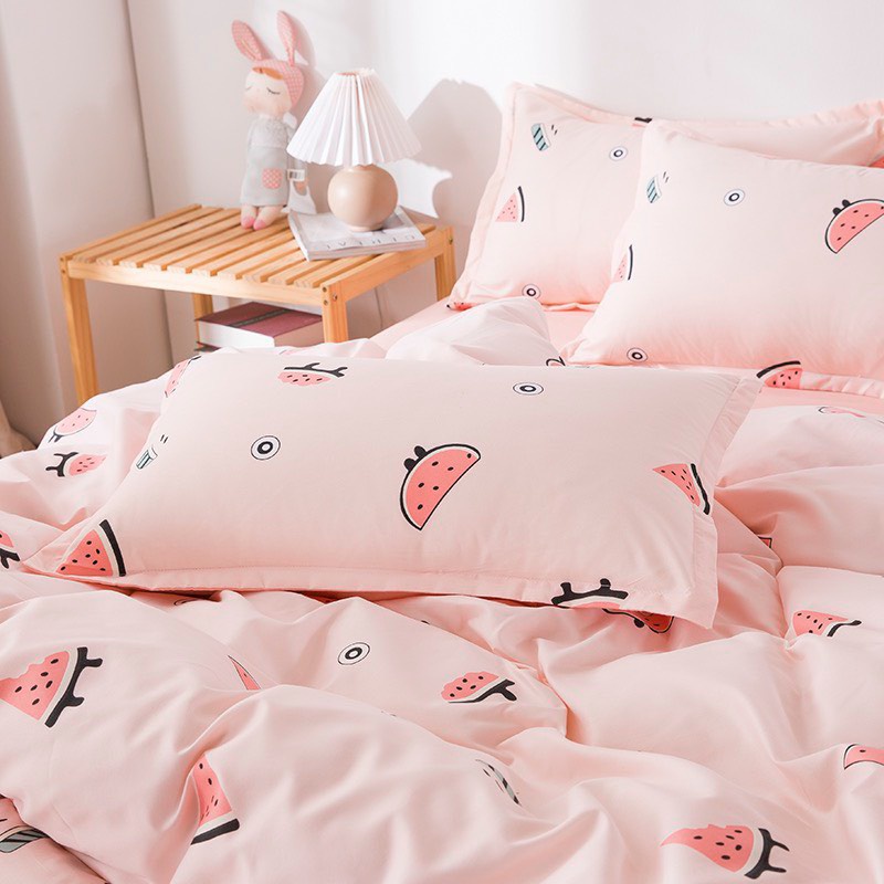 Combo Bộ Chăn Ga Gối, Ga Giường Cotton Poly Set 5 Món, 4 Món M2, M6, M8, 2M2 Hè Thu, Miễn Phí Bo Chun