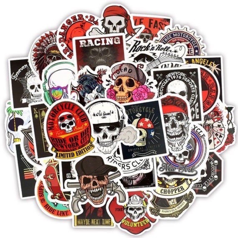 100 STICKER SKULL ĐẦU SỌ CÁ TÍNH DÁN TRANG TRÍ ĐIỆN THOẠI LAPTOP VALI MŨ BẢO HIỂM XE MÁY TỦ KỆ,...