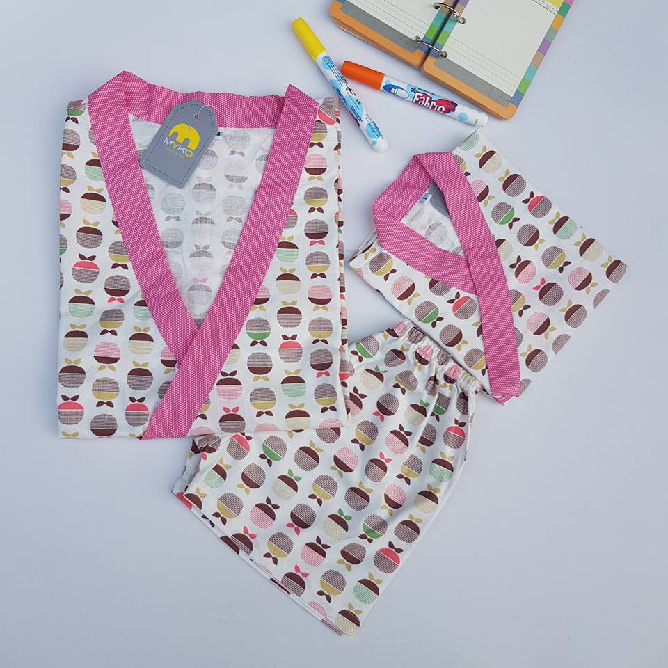 Yukata Ngắn Trắng Quả Cam Nâu