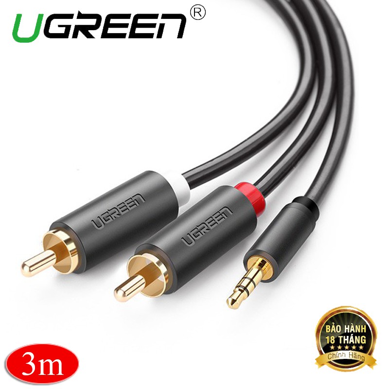 Dây loa 3,5mm sang 2 hoa sen RCA Ugreen 10512 dài 3m cao cấp - HapuStore