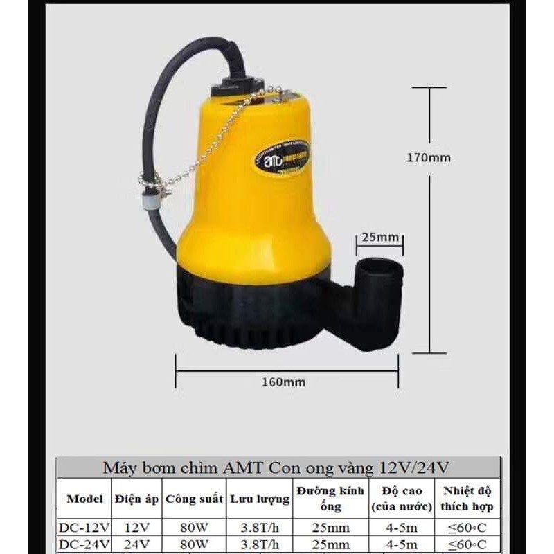 Máy Bơm Chìm 12vôn Bơm THả Tõm Ngập Nước 100% Dây Đồng