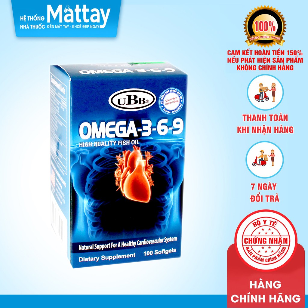 Omega 3 6 9 - UBB - Chai 100 Viên - Tăng Cường Sức Khỏe Tim Mạch, Bổ Não, Tốt Cho Mắt.