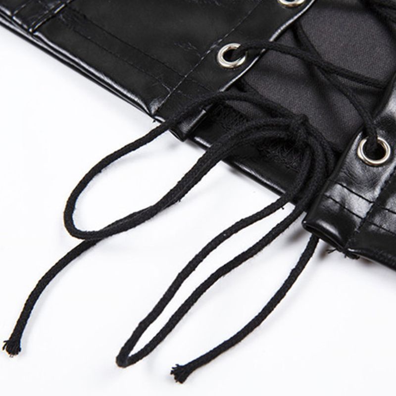 Áo croptop giả da không tay cổ V đan dây chéo lưng gợi cảm cho nữ