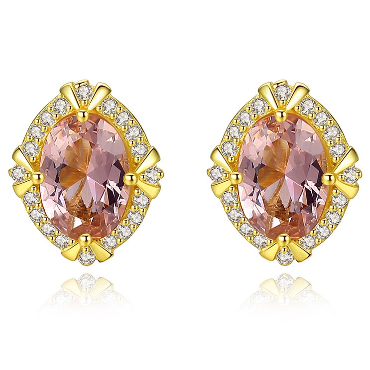 Bông Tai Bạc Ý Đính Đá Màu Nâu Vàng Sang Trọng B-2407-Bảo Ngọc Jewelry