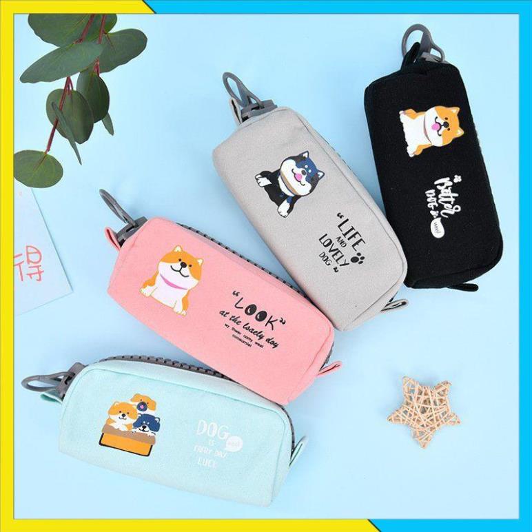 [FREESHIP] Bóp viết vải, hộp bút chú chó dây kéo zipper