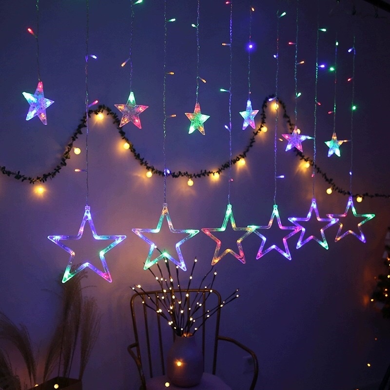Đèn Led Trang Trí Noel Hình Trăng Sao Đèn Mành 12 Đèn Chiều Dài4M - Đèn Led Trang Trí Giáng Sinh, Trang Trí Tết
