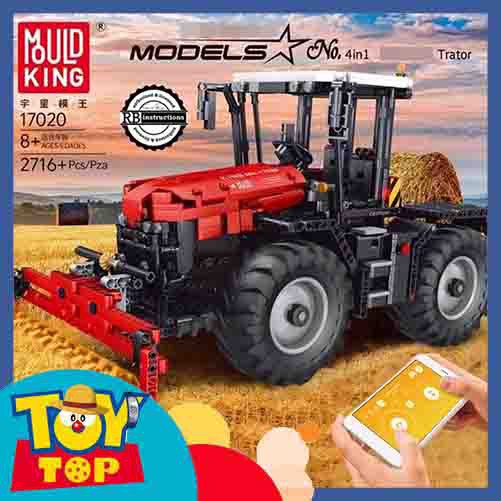 Đồ chơi lắp ráp ghép xe máy kéo thu hoạch vụ mùa 4 dạng đầu kéo có điều khiển từ xa xếp hình Mould King 17020