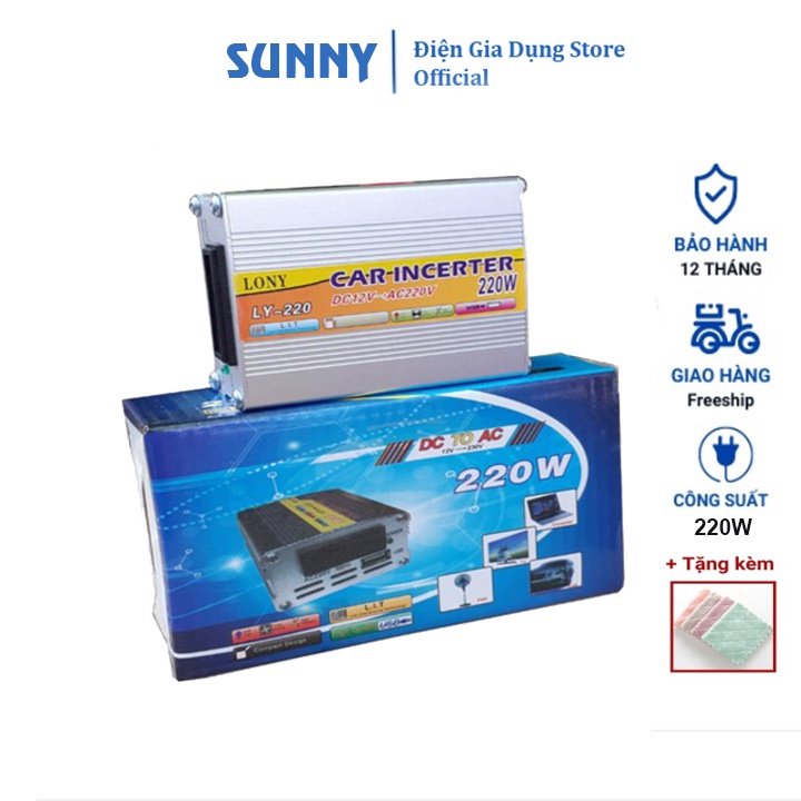 Bộ đổi nguồn 12v lên 220v, kích điện 12v sang 220v Công suất 220W