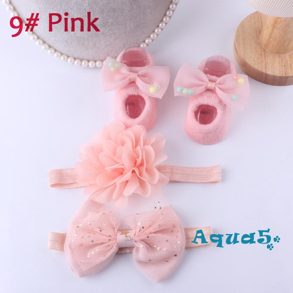 Set phụ kiện gồm vớ cotton phối ren và băng đô xinh xắn ngọt ngào cho bé gái