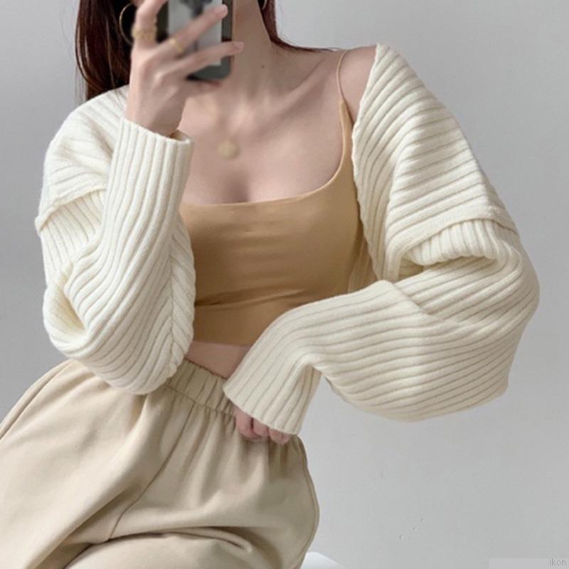 Áo khoác cardigan  tay dài màu sắc thanh lịch cho phái nữ màu trơn kiểu hở phần trước dễ phối đồ sành điệu cho nữ