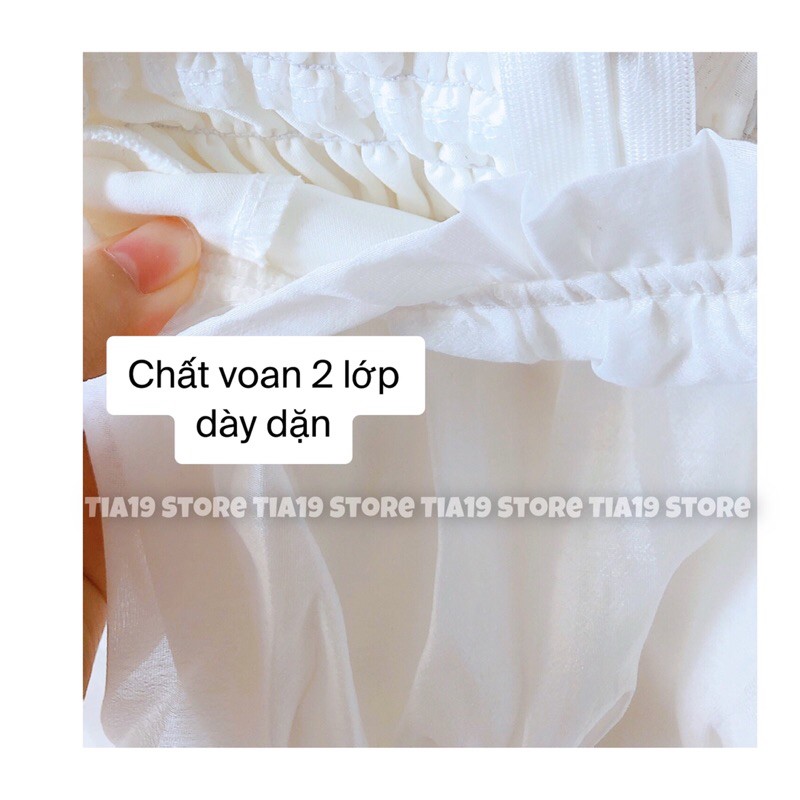 Váy cúc bọc trễ vai Tia19. Đầm tiểu thư trắng bẹt vai dáng xoè ( ẢNH THẬT ) | BigBuy360 - bigbuy360.vn