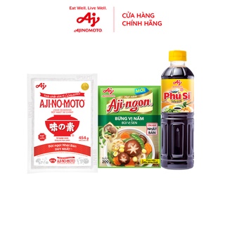Combo 3 Bột Ngọt AJI-NO-MOTO 454gx3 + 3 Hạt Nêm Nấm Hương Và Hạt Sen 200gx3 + 3 Nước Tương Phú Sĩ 500mlx3