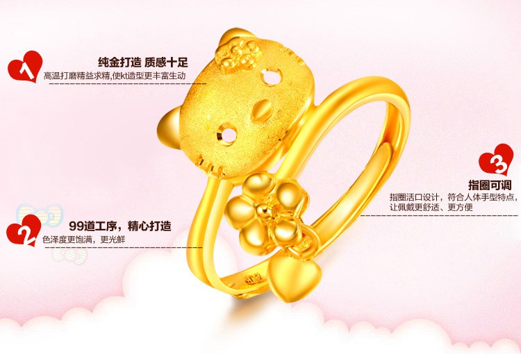 Nhẫn Hở Mạ Vàng Cứng Hình Mèo Hello Kitty 3d Sáng Tạo