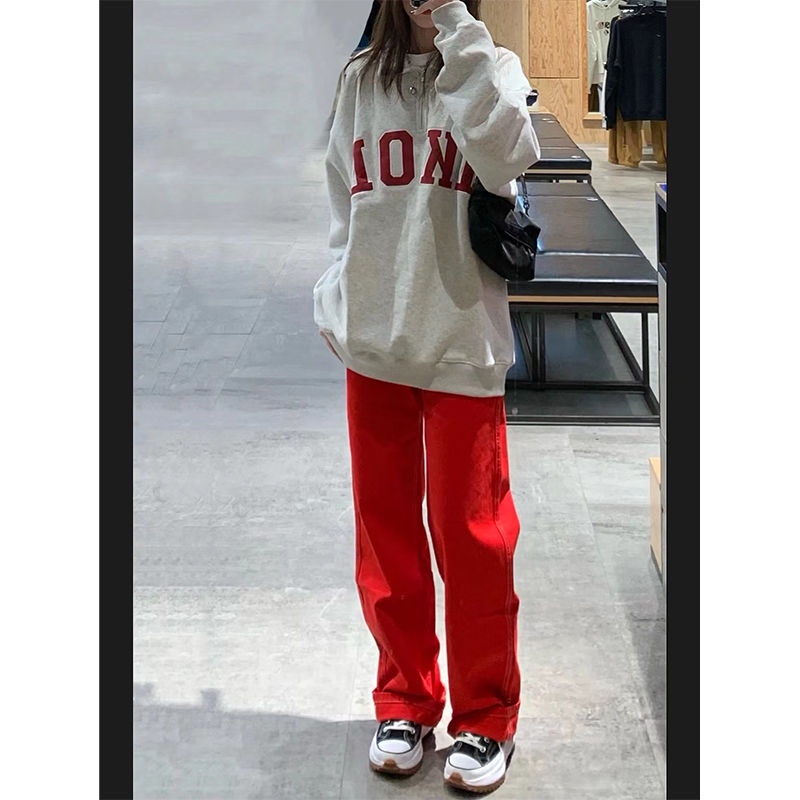 Quần Jean Lưng Cao Dáng Rộng Phong Cách Retro Mỹ Thiết Kế Mới Thời Trang Xuân Thu Cho Nữ